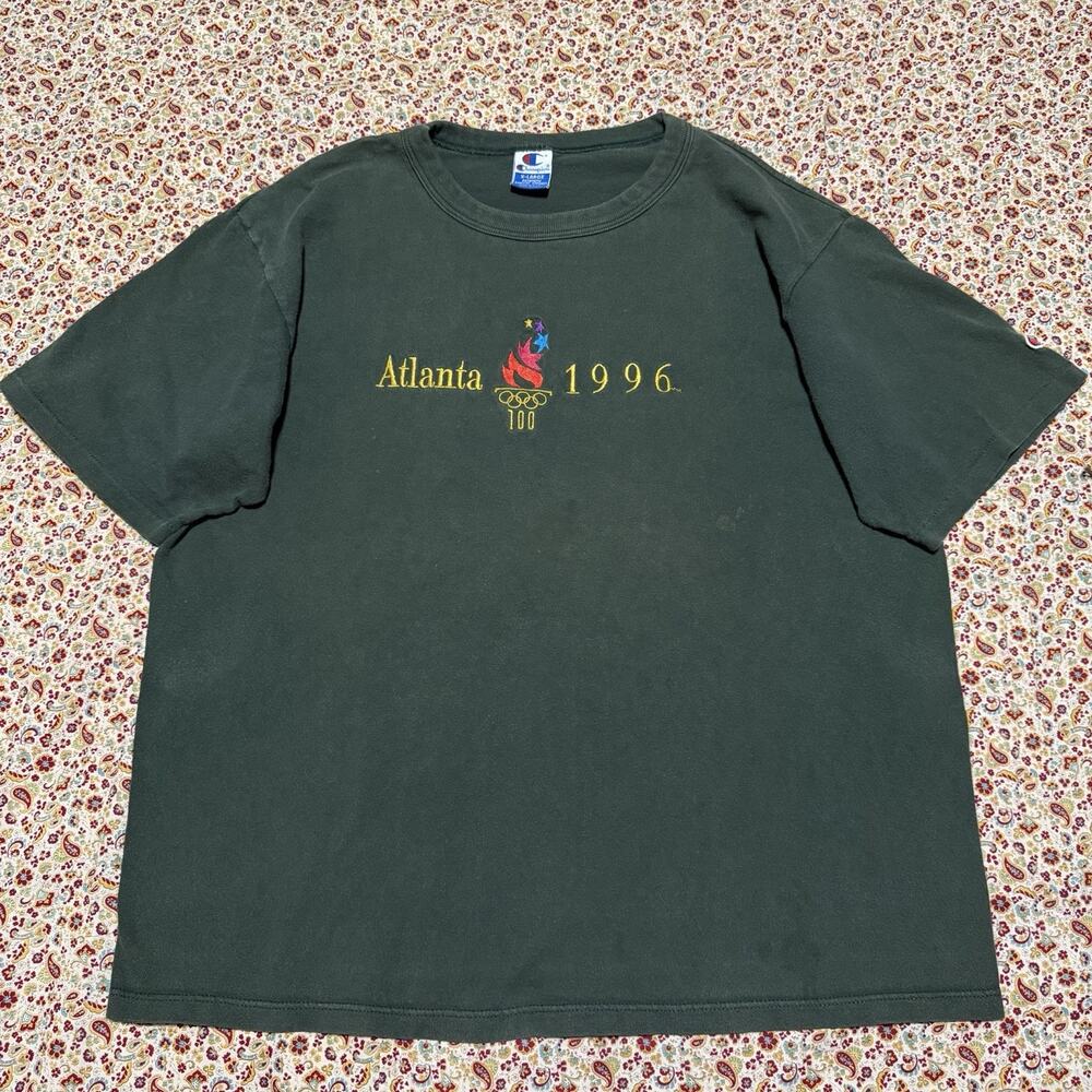 Vintage 1996 Champion Atlanta Olympics Green Single Stitch Shirt XL